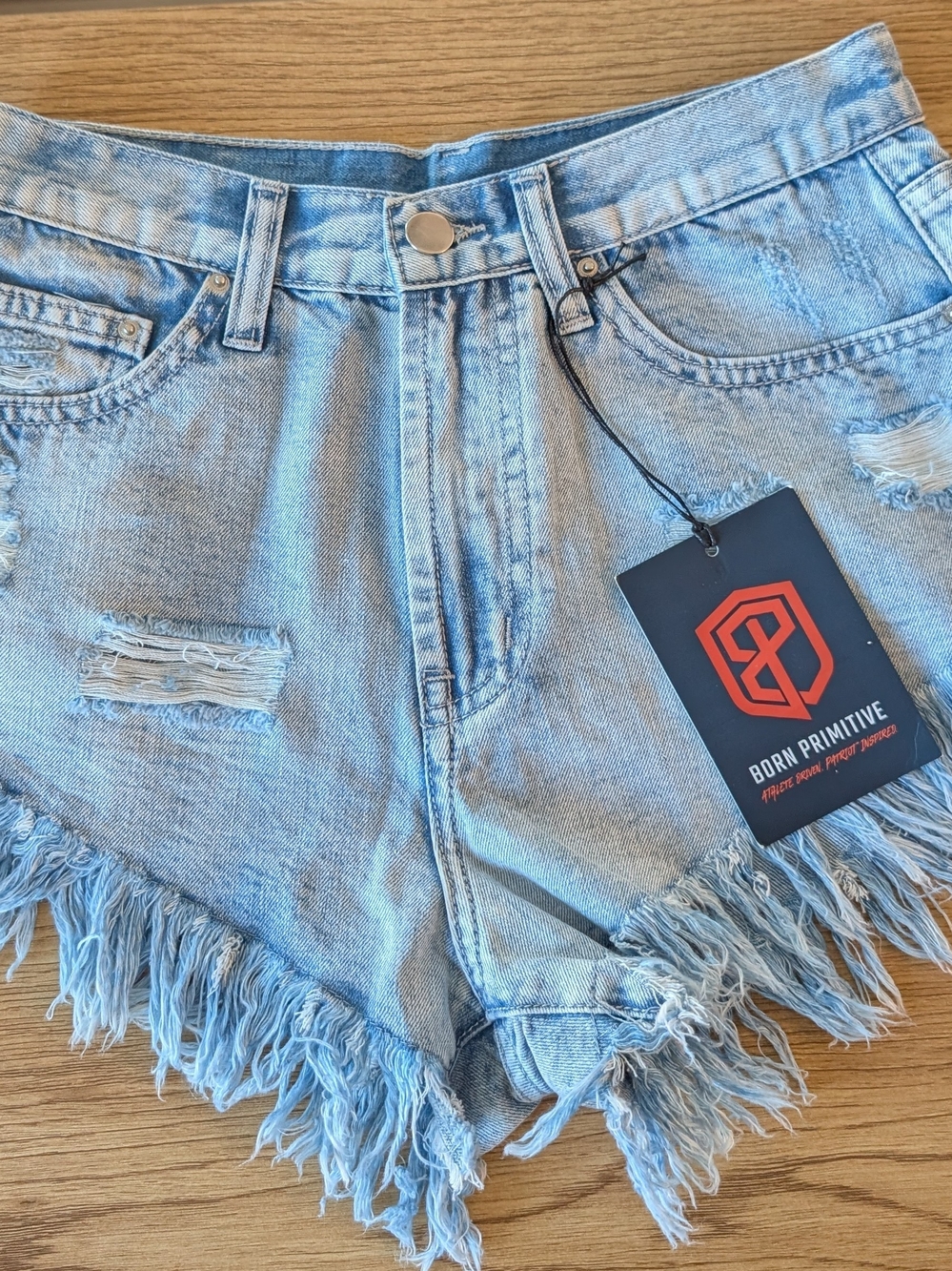 Born Primitive Light Blue Distressed Fringe Denim Shorts
